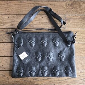 Black IO PELLE Skull Embossed Leather Crossbody Purse Bag NWT